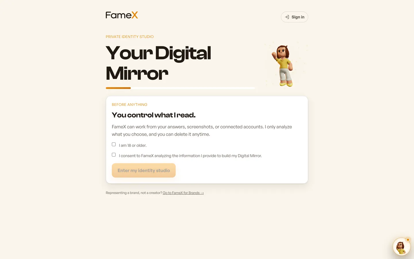 FameX — Onboarding, live
