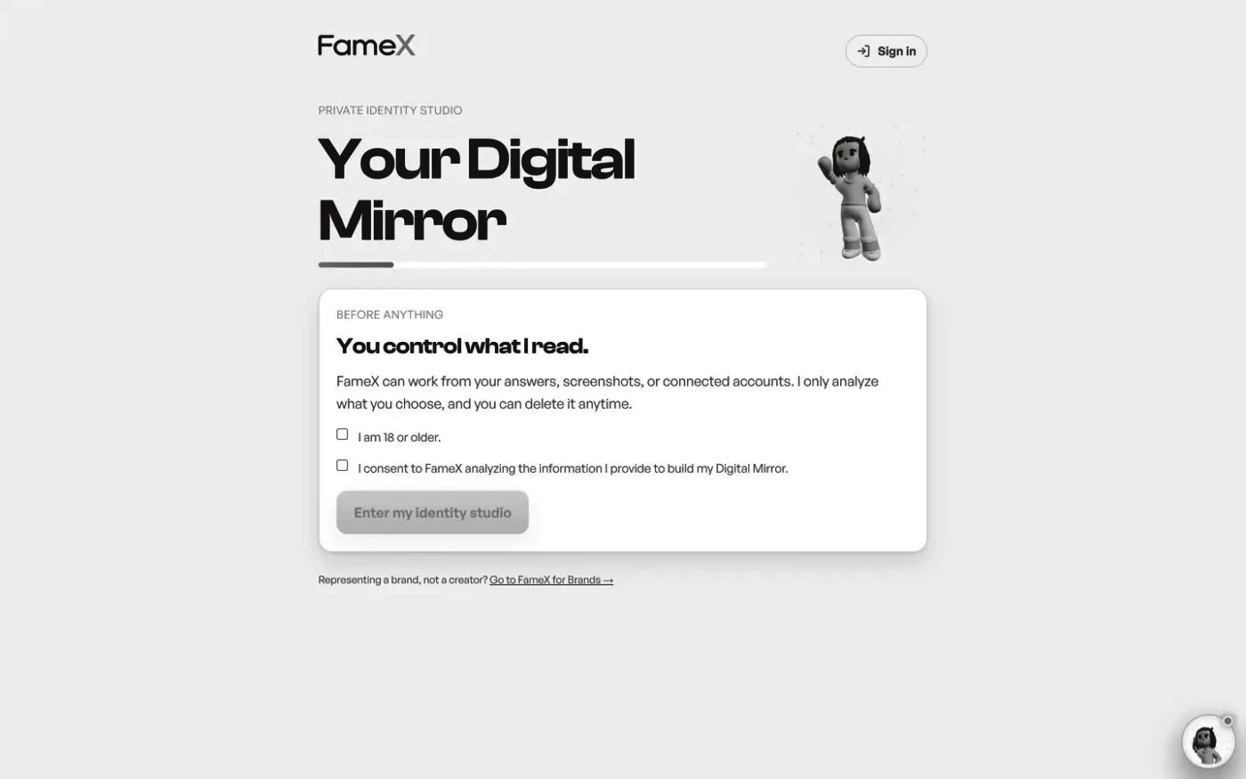 FameX का इंटरफ़ेस